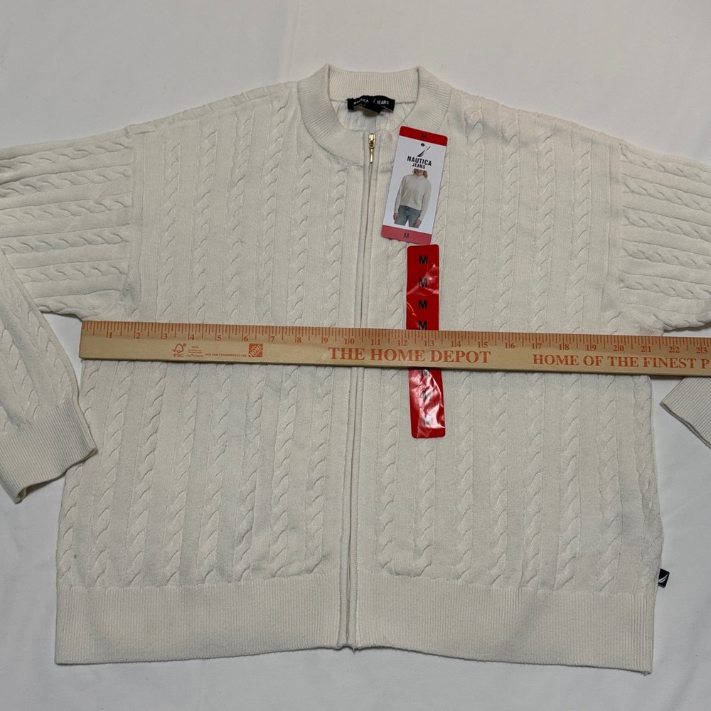 Nautica Jeans Cream Cable Knit Zip-Up Sweater M, L, XL Ivory NWT - Picture 4 of 8